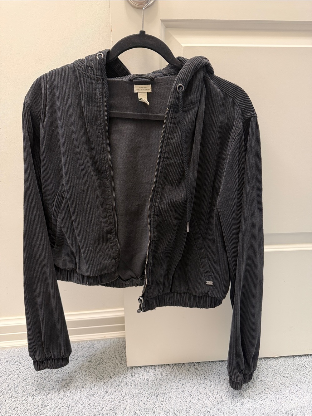 Pull&Bear Black Corduroy Hooded Bomber Jacket